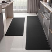 Keukenloper - Set van pvc - Wasbaar - Antislip - Tapijt voor keuken - Waterdicht en oliebestendig - Keukenmat - Zwaar - Voor keuken - Hal, Waterbaar - 44 x 180 cm - Zwart