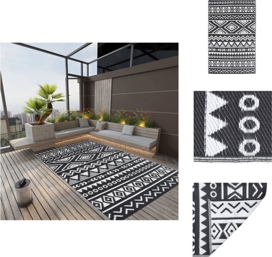 vidaXL Outdoor Tuintapijt - 190 x 290 cm - Dubbellaags jacquard - Polypropyleen (PP) - Zwart - Buitenkeuken