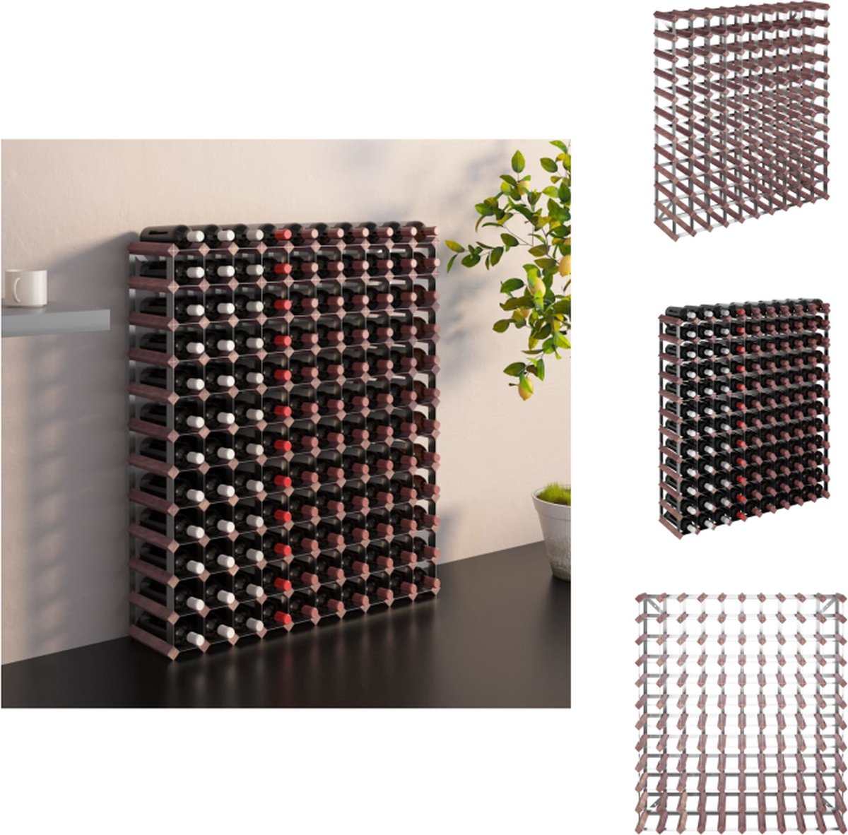 VidaXL Houten Wijnrek 12 lagen 120 flessen Rustiek ontwerp Hoge kwaliteit Bruin massief grenenhout en gegalvaniseerd staal 110 x 22.5 x 110 cm Wijnrek
