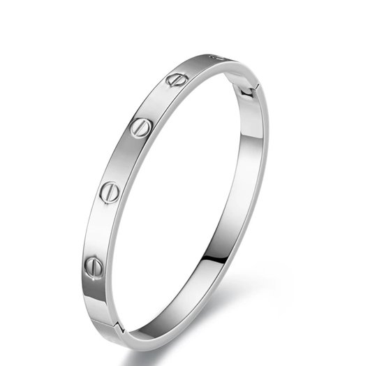 Zilverkleurig Armband (wit verguld goud) - maat 17 - chique design - Unisex - perfect kado - trendy sieraad - juweel