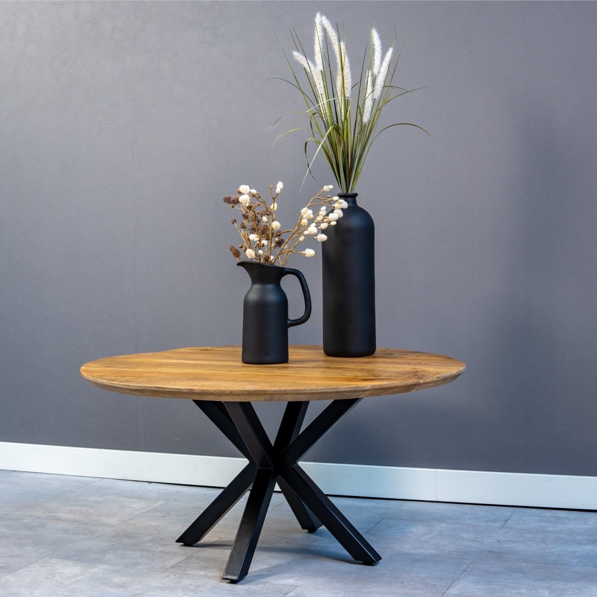 Mangohouten Salontafel Vicenza 90 cm Mahom Industrieel - Kleine tafel van Mangohout & Metaal - Industriële Huiskamertafel