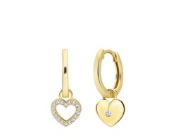 foto van Lucardi Dames Zilveren goldplated oorringen met hanger hart met zirkonia - Oorbellen - 925 Zilver - Goudkleurig