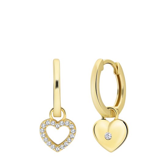 Lucardi - Boucles d'oreilles en argent plaqué or avec pendentif coeur avec zircone