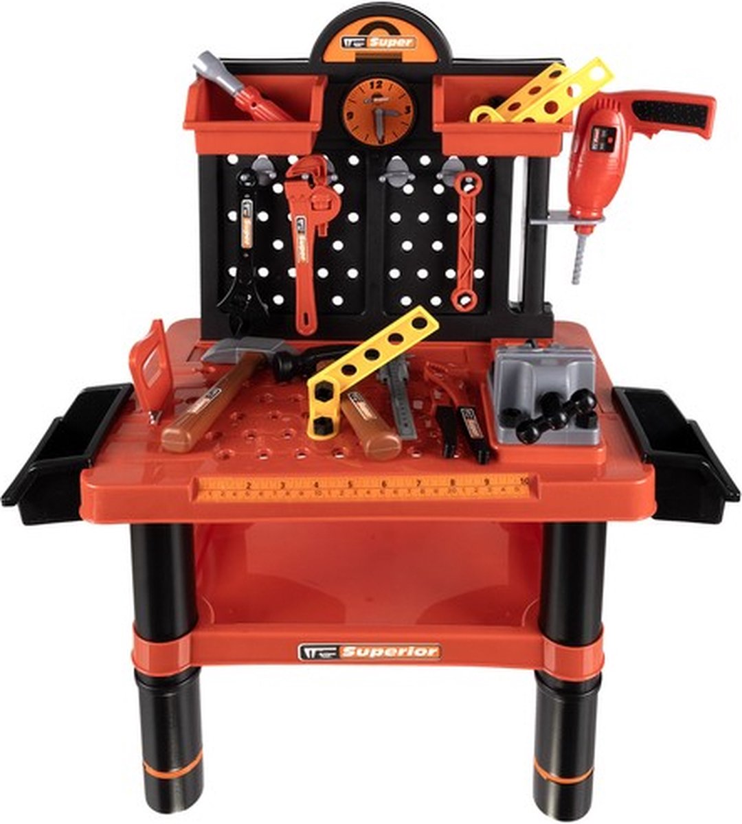 Playos® - Speelgoedwerkbank - Rood / Zwart - met Boormachine - Gereedschap - Klussen - Rollenspel Speelgoed - Educatief Speelgoed - Speelgoed Gereedschap - Werktafel - Werkbank -Bouwset — afbeelding 2
