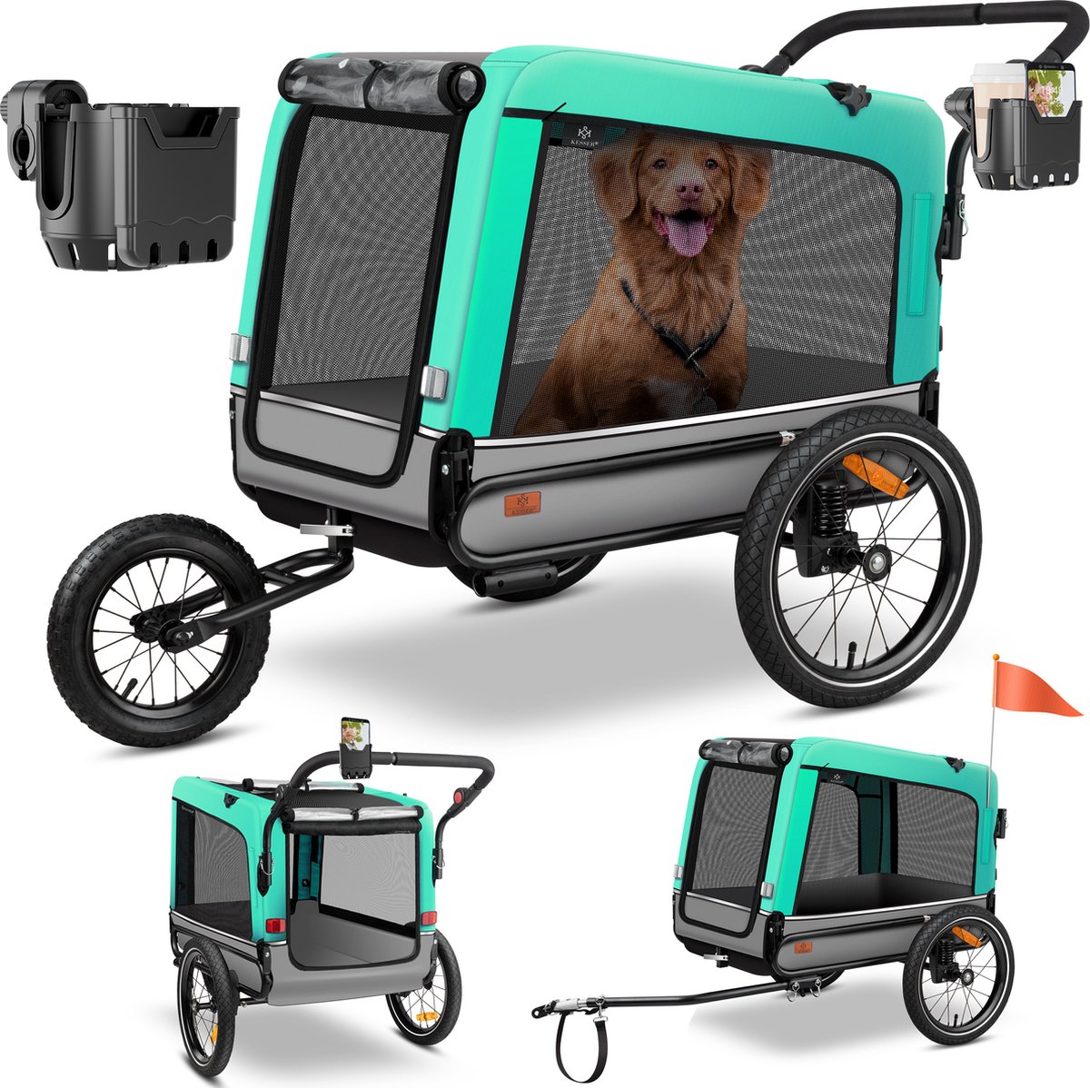 KESSER® Hondenfietskar tot 40 kg 3in1 Hondenbuggy - Fietskar Hond Jogger - Mintgroen