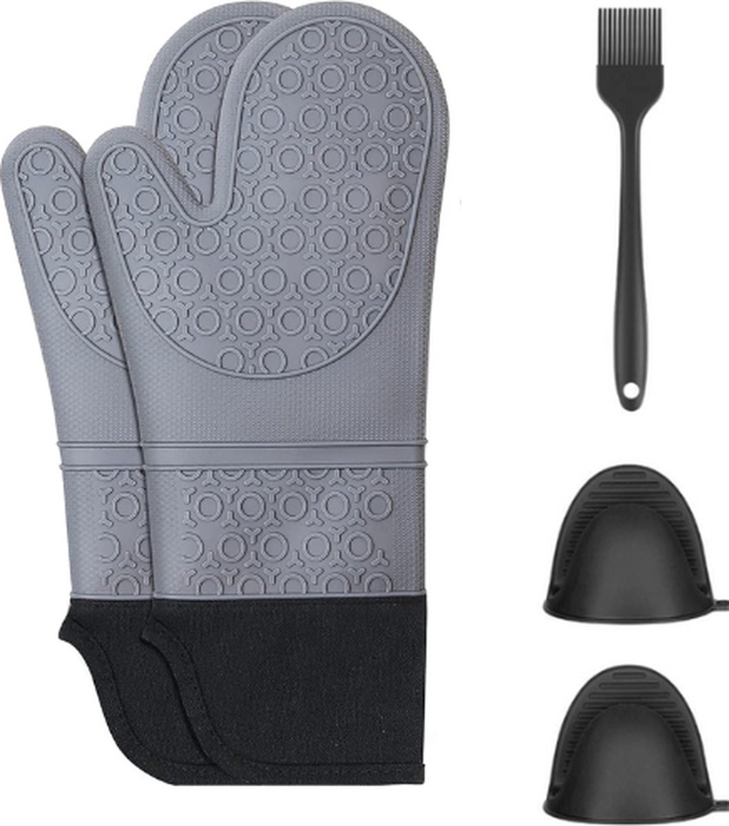 Faseras Siliconen Ovenwanten Ovenhandschoenen Pannenhandschoenen Hittebestendig tot 230 °C Ovenhandschoenenset Zwart