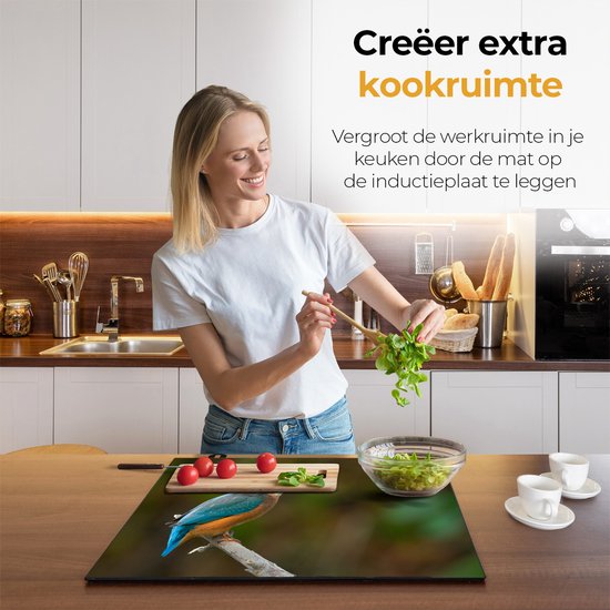 Chefcare Inductie Beschermer Blauwe IJsvogel op een Tak - 95x50 cm - Afdekplaat Inductie - Kookplaat Beschermer - Inductie Mat