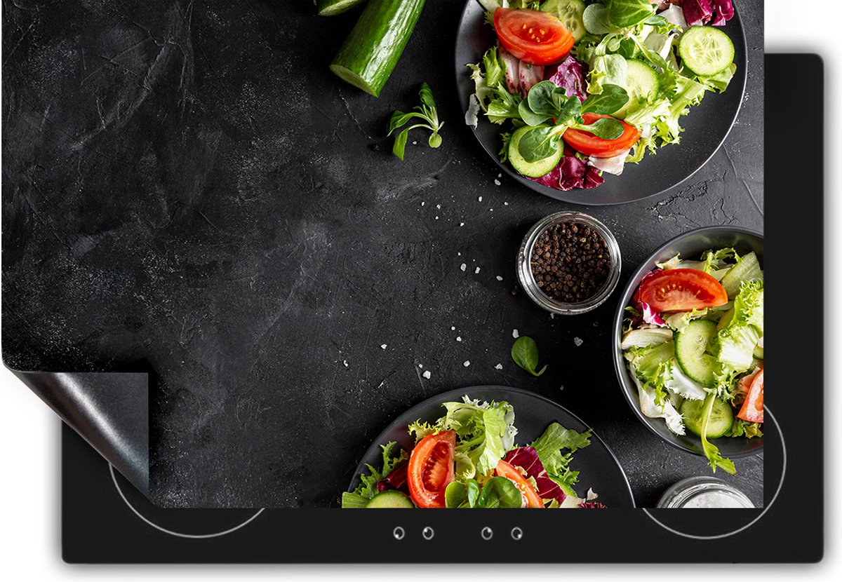 Chefcare Inductie Beschermer Gezonde Salades op een Marmeren Plaat - 60x50 cm - Afdekplaat Inductie - Kookplaat Beschermer - Inductie Mat