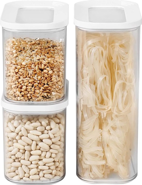 White voorraaddozen – starter ideaal voor het bewaren van droge levensmiddelen – vaatwasmachinebestendig, SAN/PE, set 3-delig, wit
