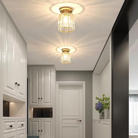 Elegante gouden plafondlamp met glazen hangers - Sandrilla