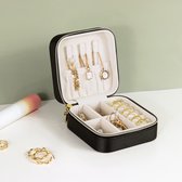Kleine sieraden dozen voor vrouwen | draagbare reizen sieraden case | draad tekening lederen sieraden organizer doos voor oorbellen, ring, kettingen (zwart)