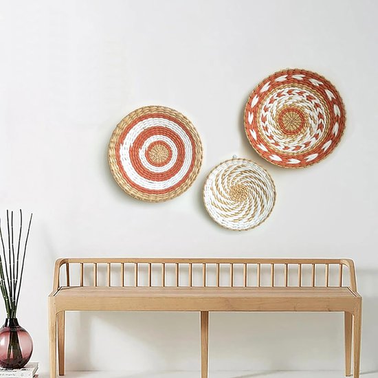 RXMORI Boho Wandmand Decor, Set van 5 Hangende Natuurlijke Geweven