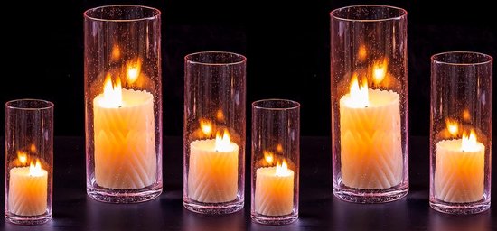Cylindre de lanterne en verre pour bougies : 6 bougeoirs roses, ensemble de lanternes à bougies flottantes en verre, cylindre de vase en verre, cylindre en verre avec fond pour décoration de table de mariage.