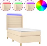 vidaXL - Boxspring - met - matras - en - LED - stof - crèmekleurig - 90x190 - cm