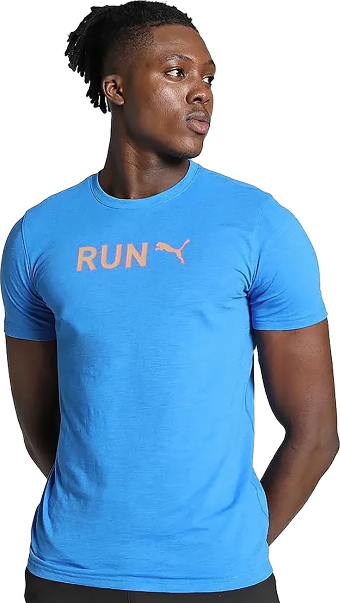 Puma Grafische Tee Run Puma T-Shirt Voor Heren Sportwear Volwassen Blauw