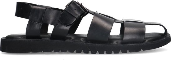 Manfield - Heren - Zwarte leren sandalen - Maat 41