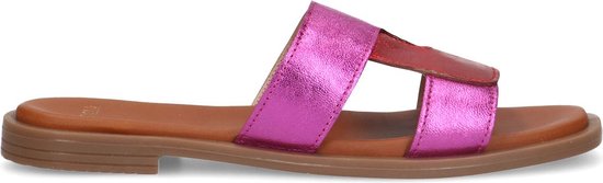 Manfield - Dames - Roze metallic leren slippers - Maat 36