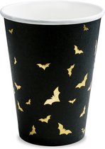 Halloween - Thema feest papieren bekertjes vleermuis zwart/goud 6x stuks 220 ml - Halloween tafeldecoratie/wegwerp servies
