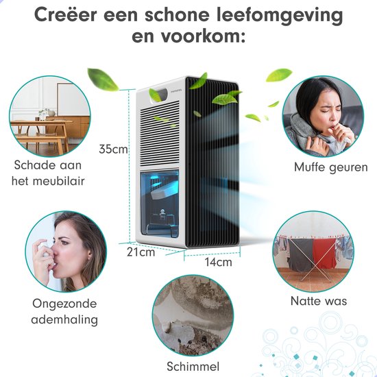 AG240 Luchtontvochtiger - Luchtreiniger - Dehumidifier - Grote watertank 2.5L capaciteit, 800ml/D ontvochtiging, 10-35m2 bereik -energiezuinig, verlichting 7 kleuren - Voor huis, kamer, badkamer & kelder