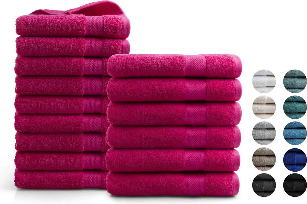 Handdoeken 15 delig set - Hotel Collectie - 100% katoen - roze