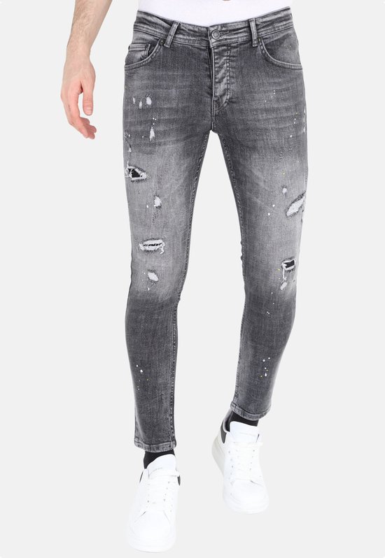 Ripped Jeans Heren met Verfspatten Stretch -MM112- Grijs
