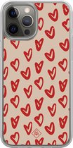 Casimoda® hoesje - Geschikt voor iPhone 12 Pro - Sweet Hearts - 2-in-1 case - Schokbestendig - Illustratie - Verhoogde randen - Rood, Transparant