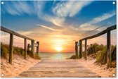 Tuinposter strand - Tuindecoratie zonsondergang - 90x60 cm - Wanddecoratie voor buiten - Schutting decoratie - Buitenposter - Schuttingdoek - Tuindoeken - Tuin doek - Balkon poster
