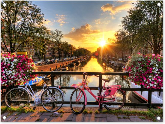 Foto: Tuinposter amsterdam tuindecoratie nederland 80x60 cm wanddecoratie voor buiten schutting decoratie buitenposter amsterdamse grachten schuttingdoek tuindoeken tuin doek balkon poster