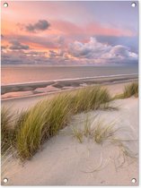 Tuinschilderij Strand - Zee - Duin - Nederland - Roze - 60x80 cm - Tuinposter - Tuindoek - Buitenposter