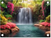 Tuinposter waterval - Tuindecoratie jungle - 40x30 cm - Wanddecoratie voor buiten - Schutting decoratie natuur - Buitenposter - Schuttingdoek - Tuindoeken - Tuin doek - Balkon poster
