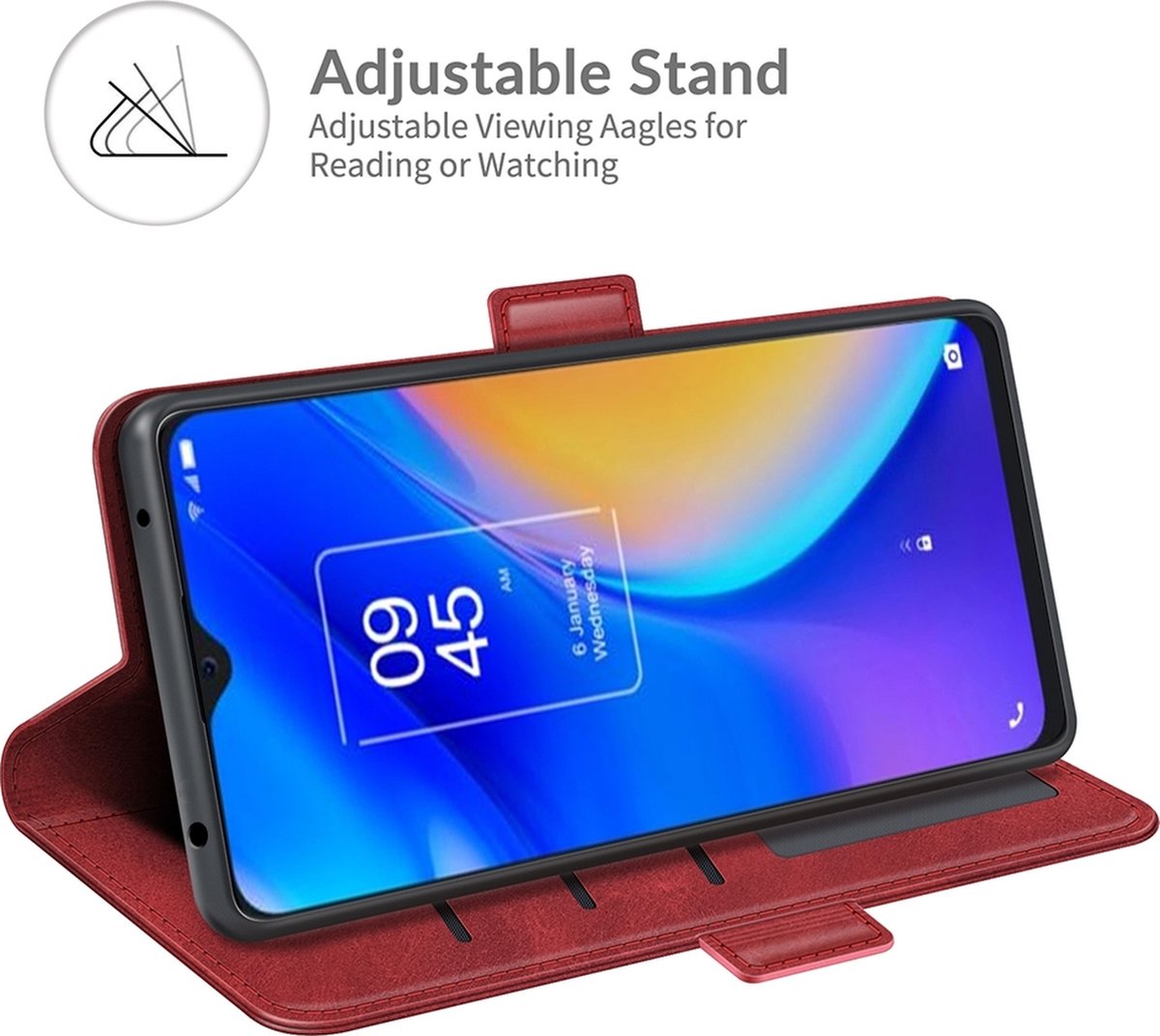Mobigear Telefoonhoesje geschikt voor TCL 20 SE Hoesje | Mobigear Slim Magnet Bookcase Portemonnee | Pasjeshouder voor 3 Pasjes | Telefoonhoesje voor Pinpas / OV Kaart / Rijbewijs - Rood — cadeau in Cadeau-ideeën - foto 6