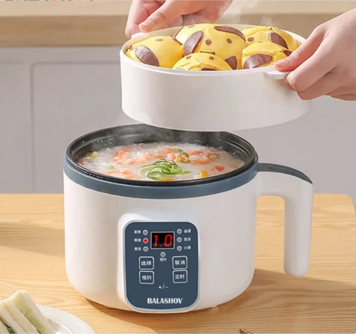 Rijstkoker Elektrisch – Slowcooker – Slimme Mechanische Multicooker – Duurzaam - Dubbele Laag – Antiaanbaklaag - Klein Formaat – 220V - Wit – foto 7