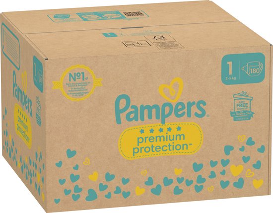Pampers Premium Protection - Maat 1 (2kg-5kg) - 180 Luiers - Maandbox - Pampers