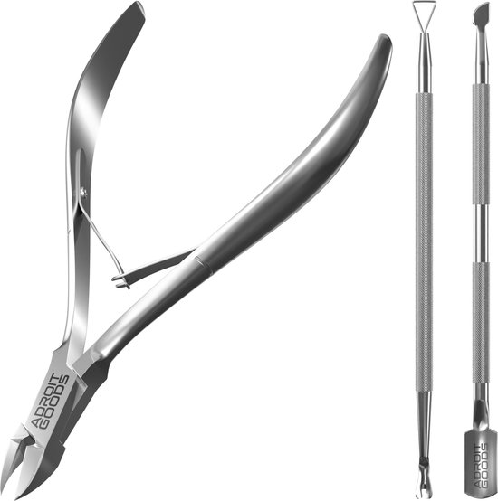 AdroitGoods 3 delige Nagelriem Knipper set - Silver - Cuticle Pusher Duwer Verwijderaar Trimmer Mesje - bokkenpootje nagels