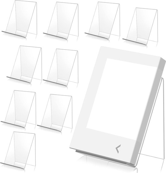 Transparante acryl boekstandaard, 10 stuks, transparante acrylboekenkast, productdragers van acryl, fotoalbum en brochurestandaard voor boeken, notebooks, fotoalbums, fotoboeken, kunstwerken, cd's enz