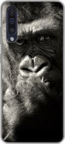 Geschikt voor Samsung Galaxy A50 hoesje - Gorilla op zwarte achtergrond in zwart-wit - Siliconen Telefoonhoesje