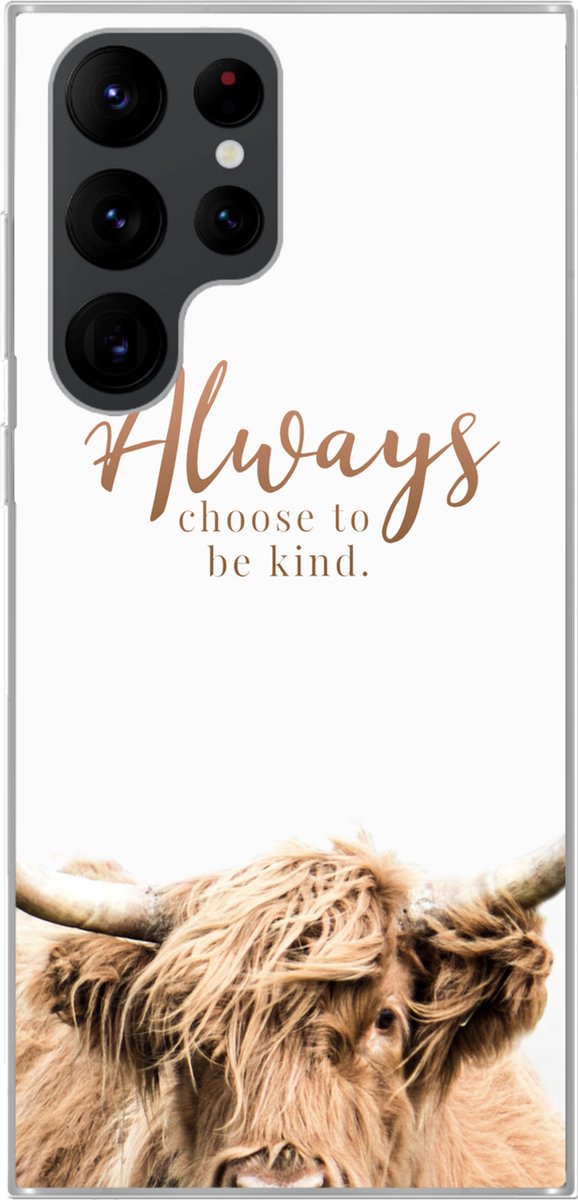 Telefoonhoesje Geschikt voor Samsung Galaxy S22 Ultra hoesje - Schotse hooglander - Quotes - Wit - Siliconen Telefoonhoesje Telefoonhoesje