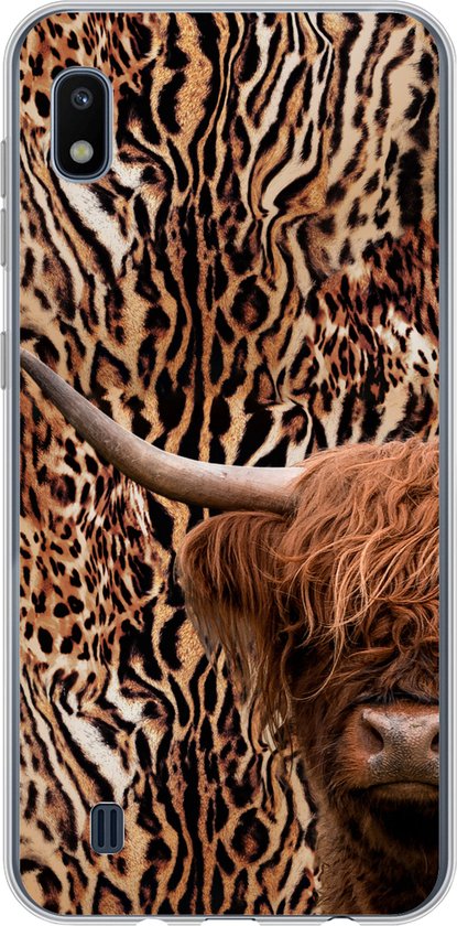 Telefoonhoesje Geschikt voor Samsung Galaxy A10 hoesje - Schotse hooglander - Koe - Panterprint - Siliconen Telefoonhoesje Telefoonhoesje