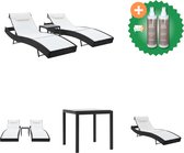vidaXL Chaises longues Poly rotin avec table d'appoint Zwart et blanc 213 x 70 x (40 91,5) cm Dossier réglable Chaise longue imperméable avec kit d'entretien