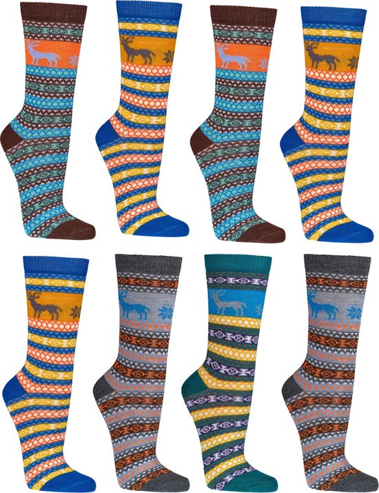 Hygge sokken | Wollen sokken met Scandinavisch dessins | 8 paar | Maat 39-42