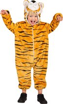 Dieren Kostuum Tijger Kinderen - Pluche - Dieren Onesie - Carnaval - Verkleedkleren Kinderen - Oranje/Zwart - Maat 116