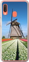 Geschikt voor Samsung Galaxy A20e hoesje - Molen tussen de tulpen in Nederland - Siliconen Telefoonhoesje