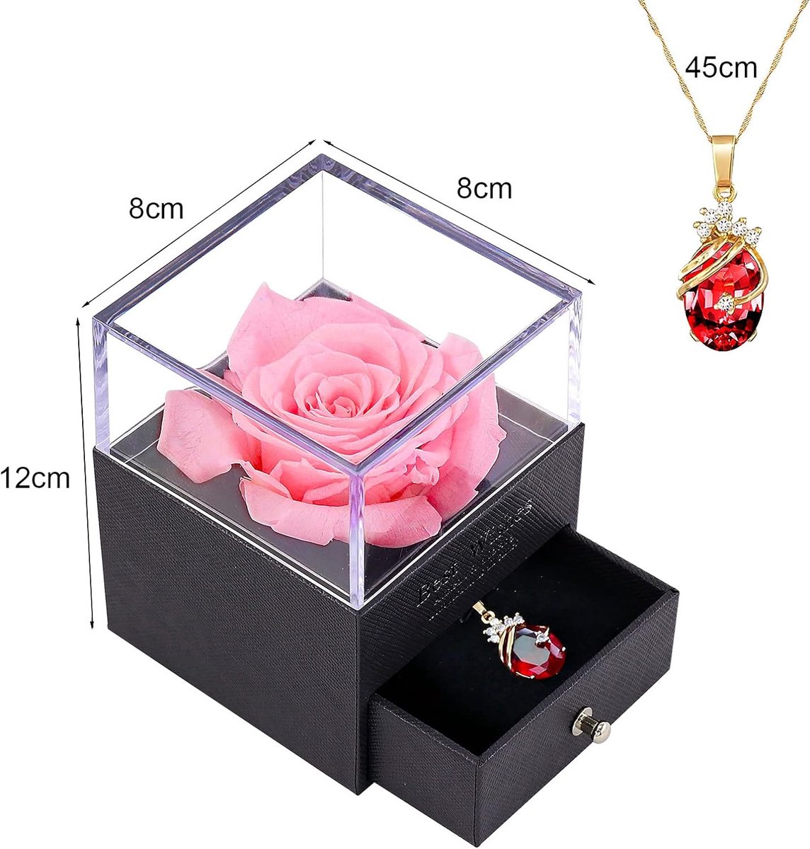 Eeuwige roos met Ik hou van jou ketting in 100 talen
