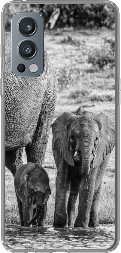Convient pour coque OnePlus Nord 2 5G - Éléphant - Water - Animaux - Zwart - Wit - Étui de téléphone en Siliconen