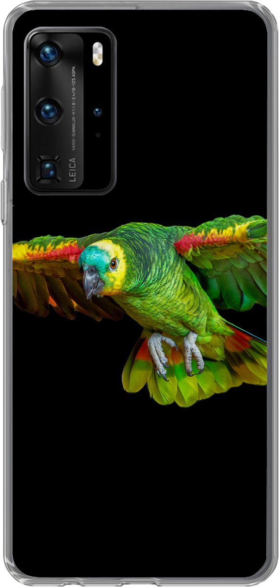 Telefoonhoesje Geschikt voor Huawei P40 Pro hoesje - Papegaai - Vogel - Veren - Siliconen Telefoonhoesje Telefoonhoesje