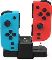 Dobe - Oplaadstation met twee Joy-Pads - Geschikt voor Nintendo Switch en Switch Oled - Inclusief oplaadkabel - Blauw met Rood