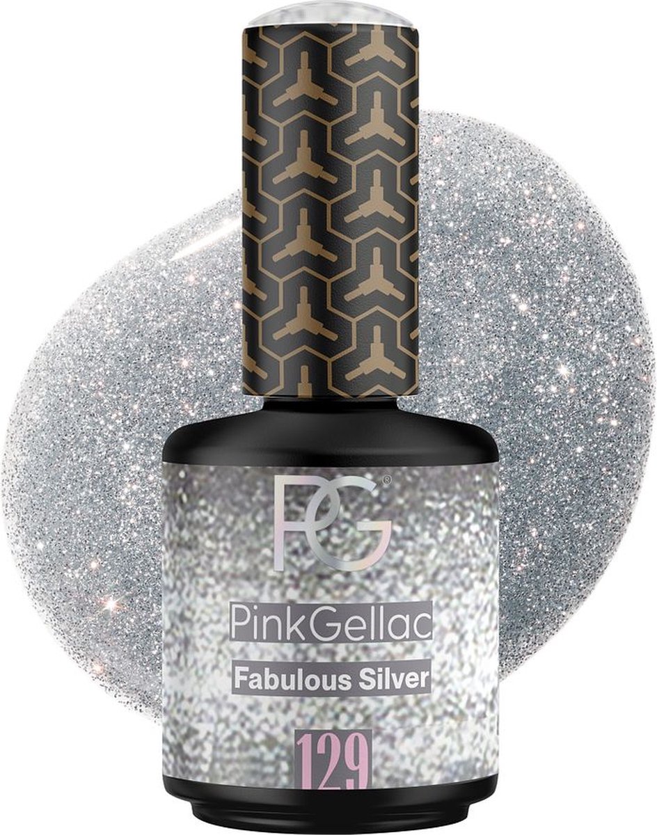 Pink Gellac Gellak Glitter Zilver 15ml - Zilveren Gel Lak - Gel Nails - Glitter Finish Gelangels - 129 Fabulous Silver