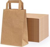 50 x Packadi Papieren Draagtassen - 22 x 10 x 28 cm - Bruin / papieren tassen Kraft Papieren Tasjes gerecycled Met Handvat/ Cadeautasjes met vlak handgrepen / Zakjes/