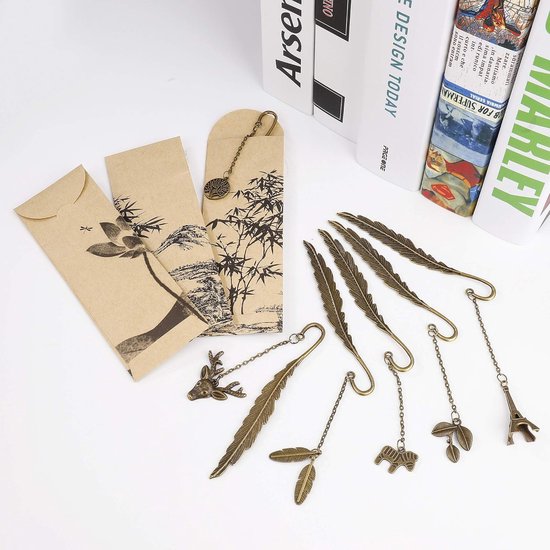 Bladwijzers met veer, 3 stuks bladwijzers gouden creatieve boekenleggers met 3D-vlinder en glazen kralen hanger, elegant antiek cadeau voor lezers, studenten, volwassenen en vrienden