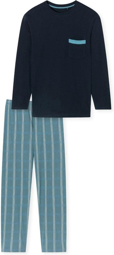 SCHIESSER Comfort Nightwear pyjamaset - heren pyjama lange organic cotton ruiten admiral - Maat: 6XL